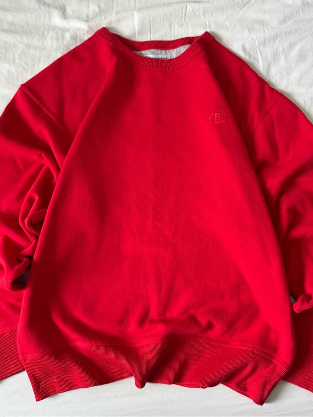 Champion Men's Bright Red Crewneck Sweatshirt Large